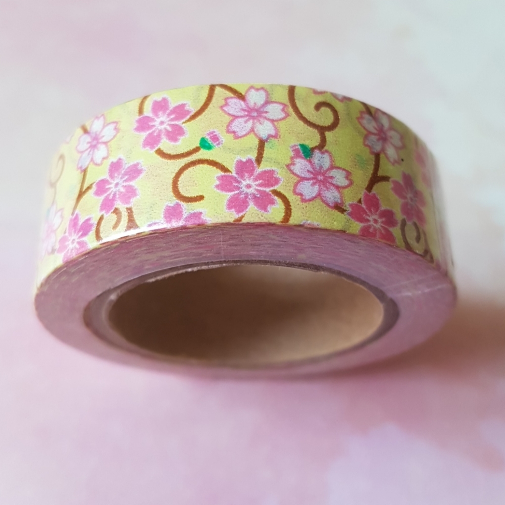 Yellow Pink Floral Washi Tape Masking Tape Ruban adhésif (15mm X 10m)